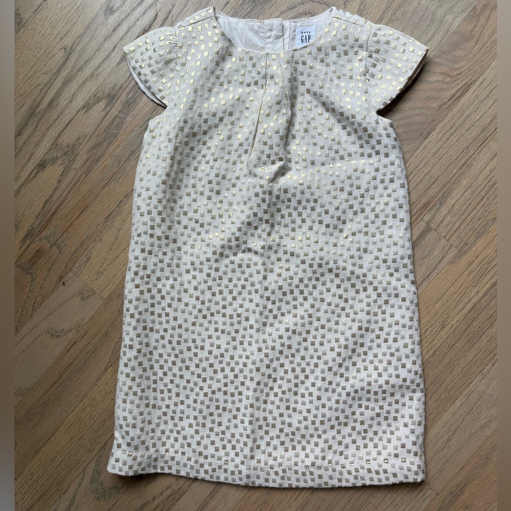 Gap Short Cap Sleeve Shift Formal Dress Holiday Metallic Gold Cream Size 4T